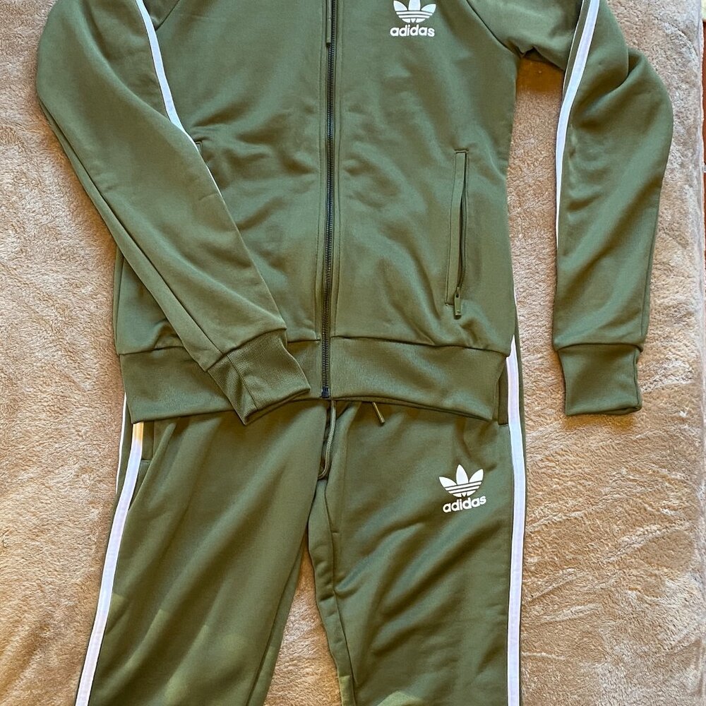 Adidas Tracksuit - Olive green with white stripes